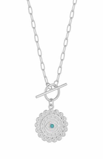Rhodium Plated Sterling Silver CZ Evil Eye Pendant Necklace