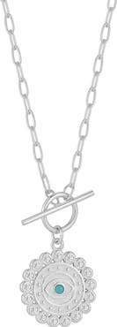 SPHERA MILANO Rhodium Plated Sterling Silver CZ Evil Eye Pendant Necklace