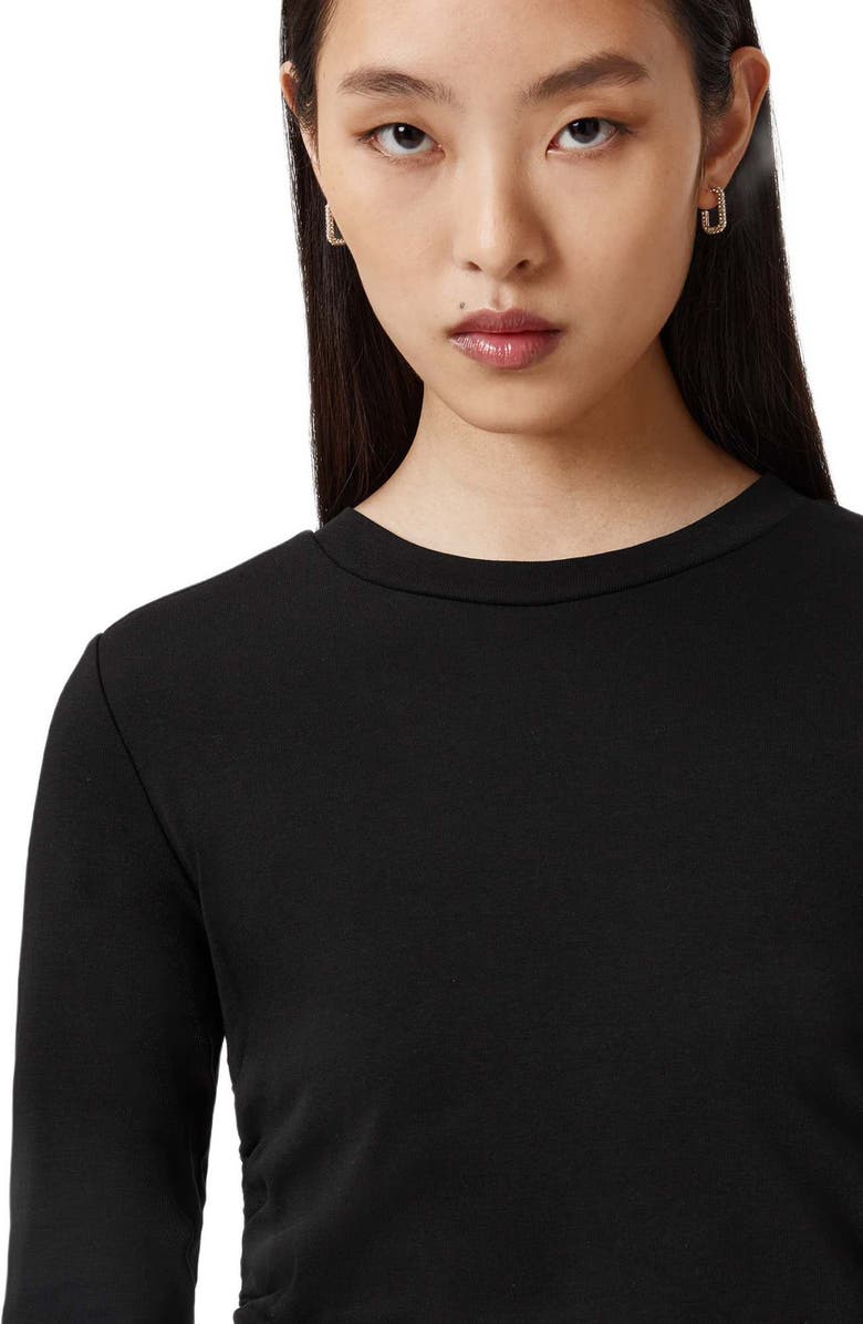 AllSaints Sonny Side Ruched Cotton Top, Alternate, color, Black