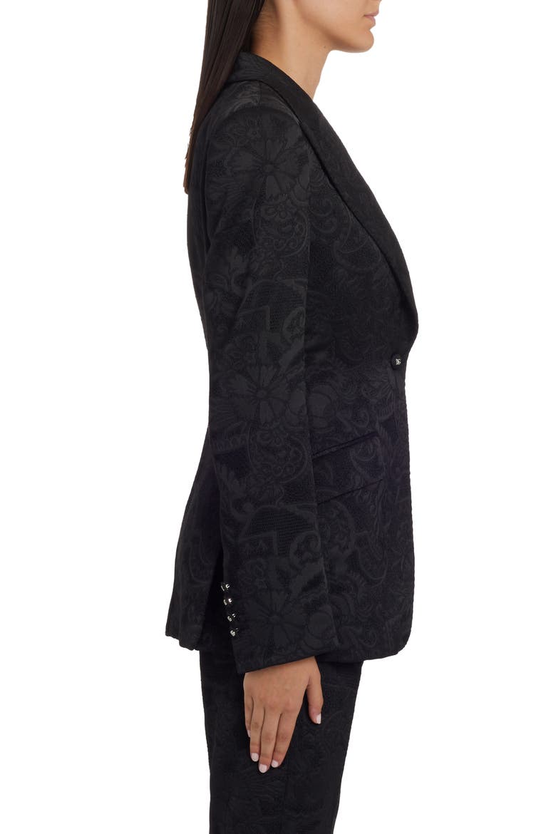 Floral Jacquard Blazer, Alternate, color, BLACK