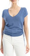 MAX STUDIO Side Ruched Short Sleeve V-Neck Sweater