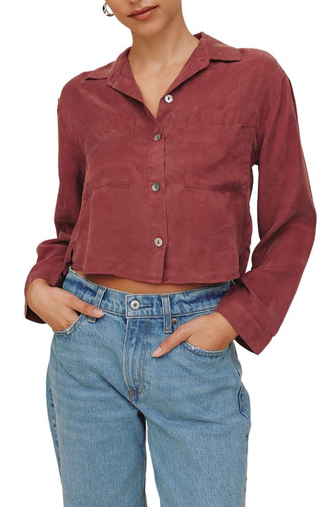 Inverted Pleat Crop Button-Up Shirt