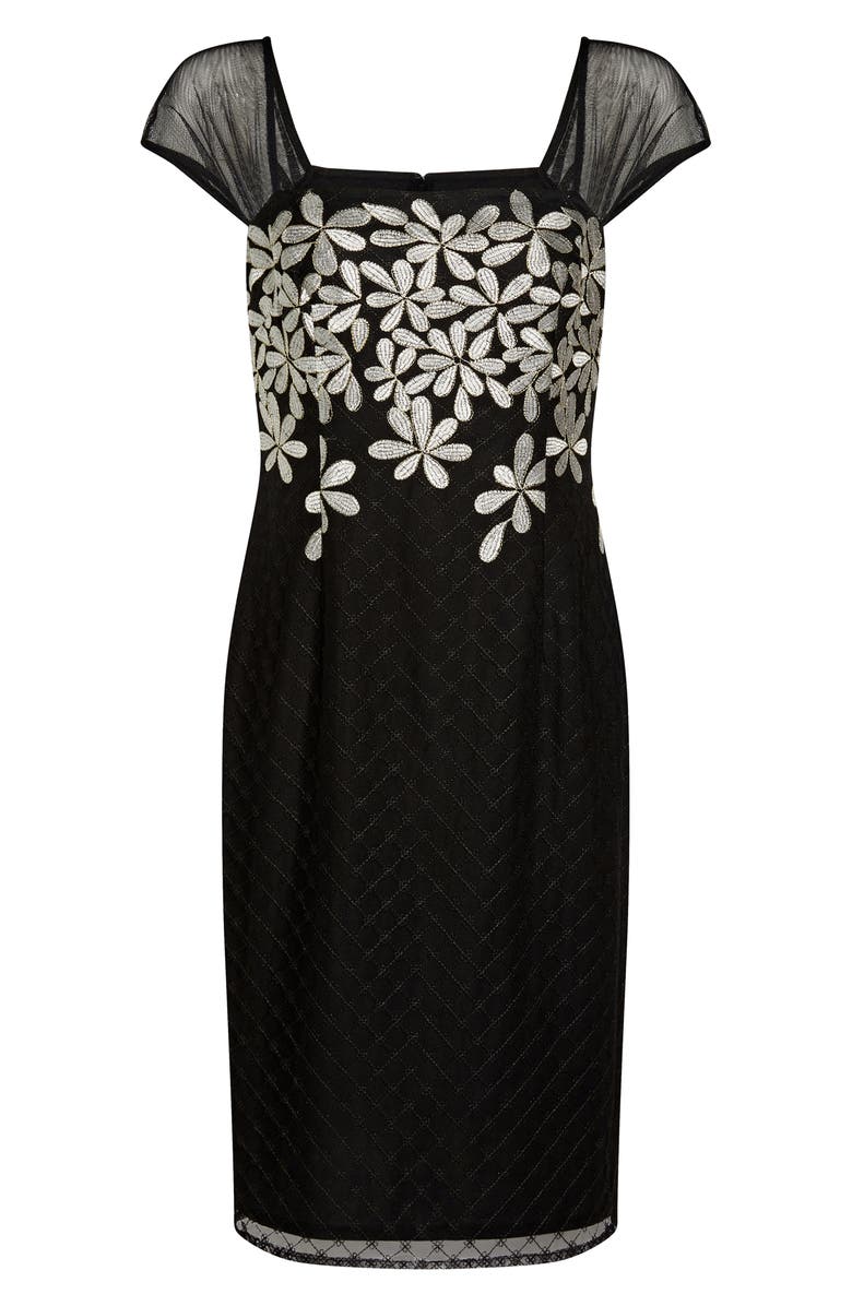 Adrianna Papell Metallic Floral Embroidered Cocktail Sheath Dress, Alternate, color, 
