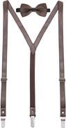 Mio Marino Genuine Leather Y-Back Suspenders & Bow Tie Set