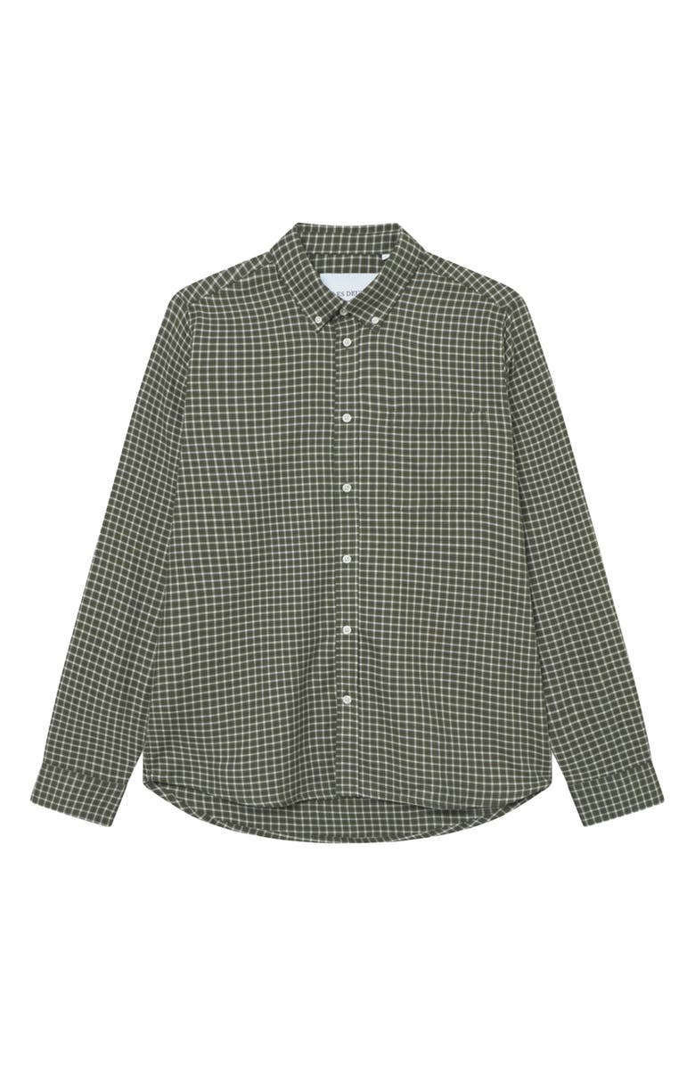 Les Deux Konrad Microcheck Flannel Button-Down Shirt, Alternate, color, Green