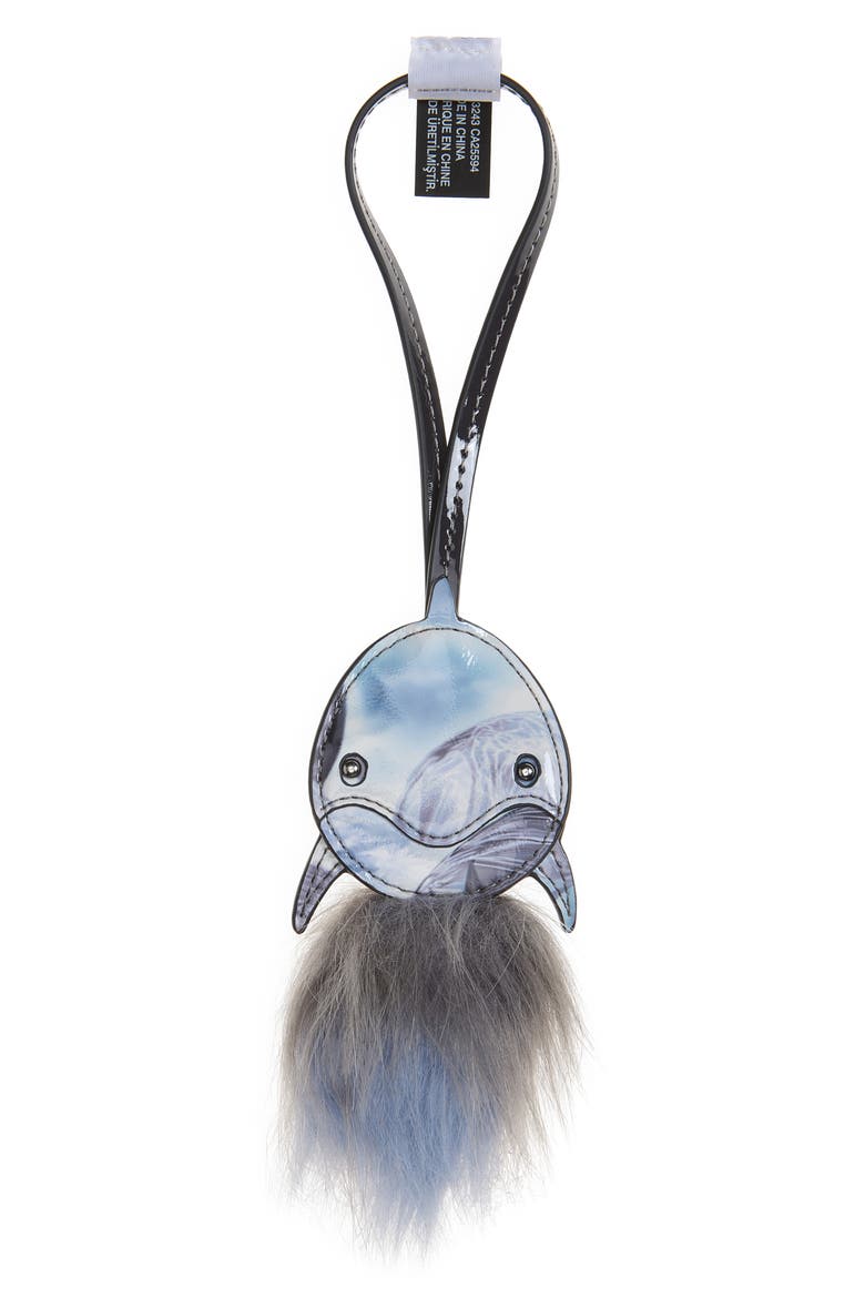 Dolphin Faux Leather & Faux Fur Bag Charm, Main, color, GREY