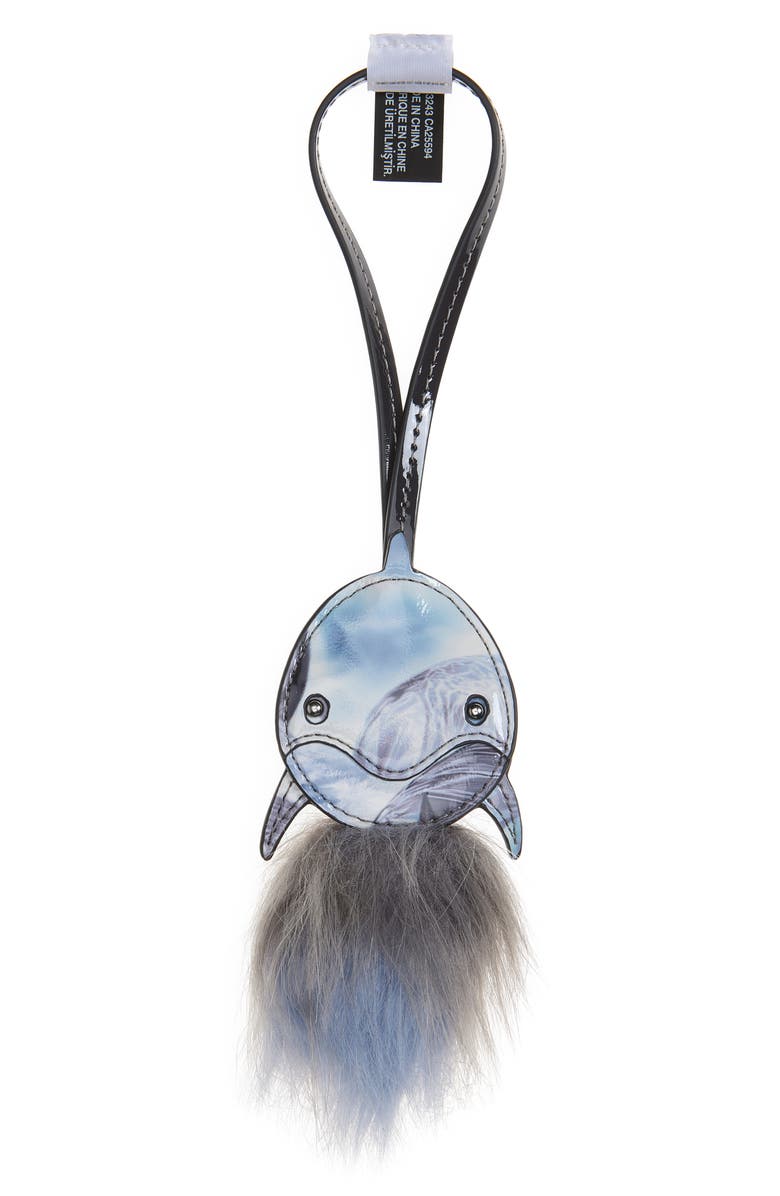 DIESEL<sup>®</sup> Dolphin Faux Leather & Faux Fur Bag Charm, Main, color, Grey