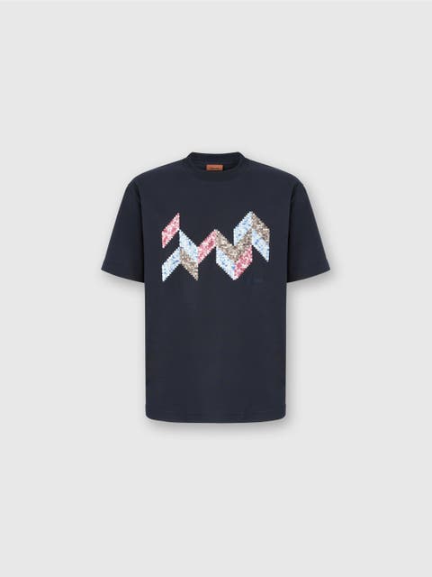 Short Sleeve T-shirt With Flame Zigzag Insert And Logo