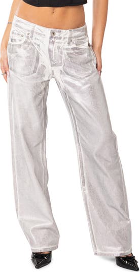 EDIKTED Jolene Metallic Straight Leg Jeans | Nordstrom