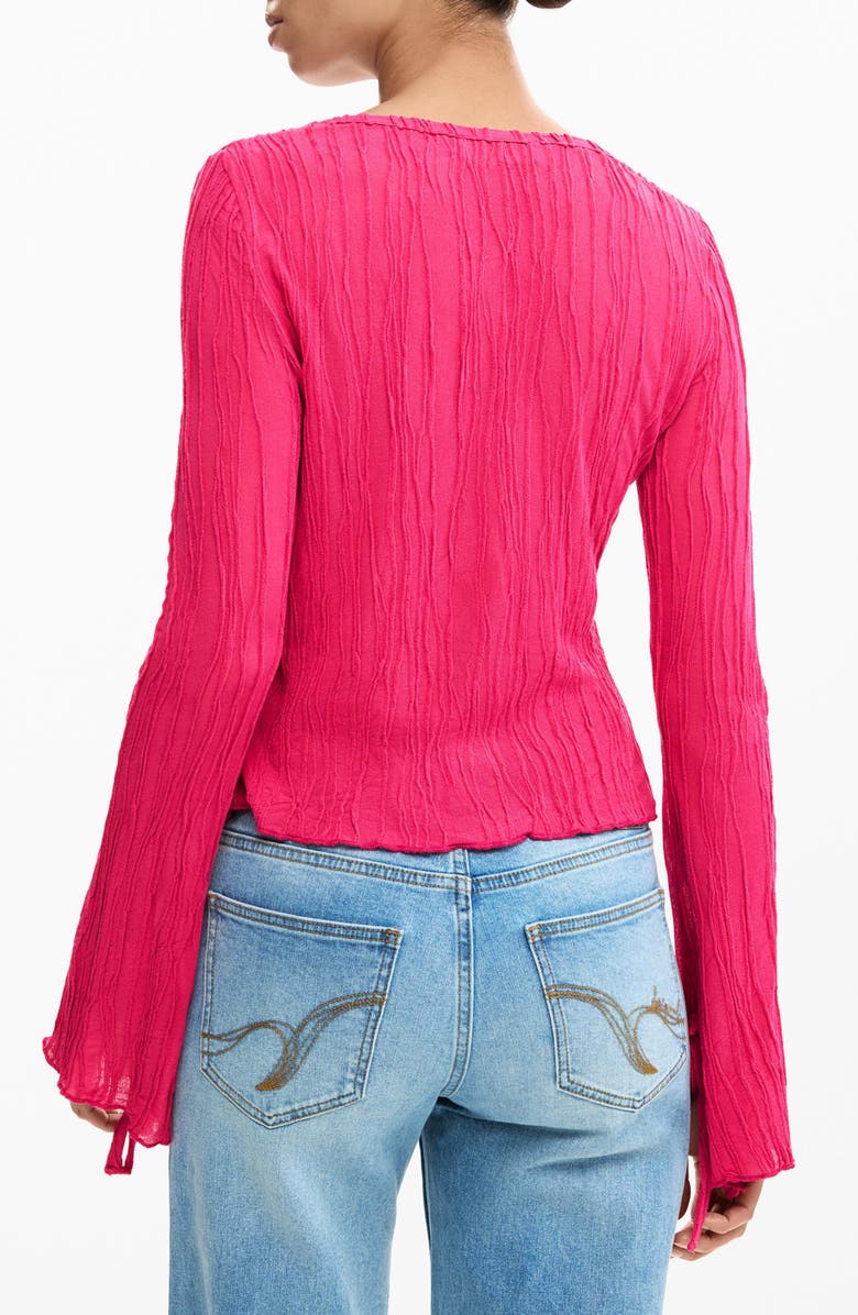 Desigual Tie Sleeve Rib Top, Alternate, color, Fuchsia