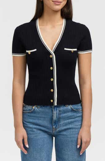 NVLT Stripe Short Sleeve Crop Cardigan
