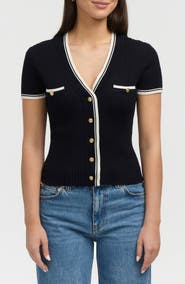 NVLT Stripe Short Sleeve Crop Cardigan
