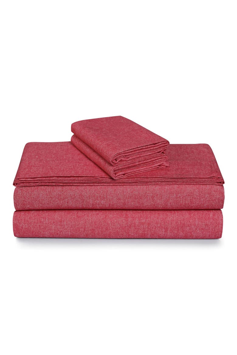 Yarn Dyed Flannel Sheet Set, Main, color, HEATHER CHILI RED
