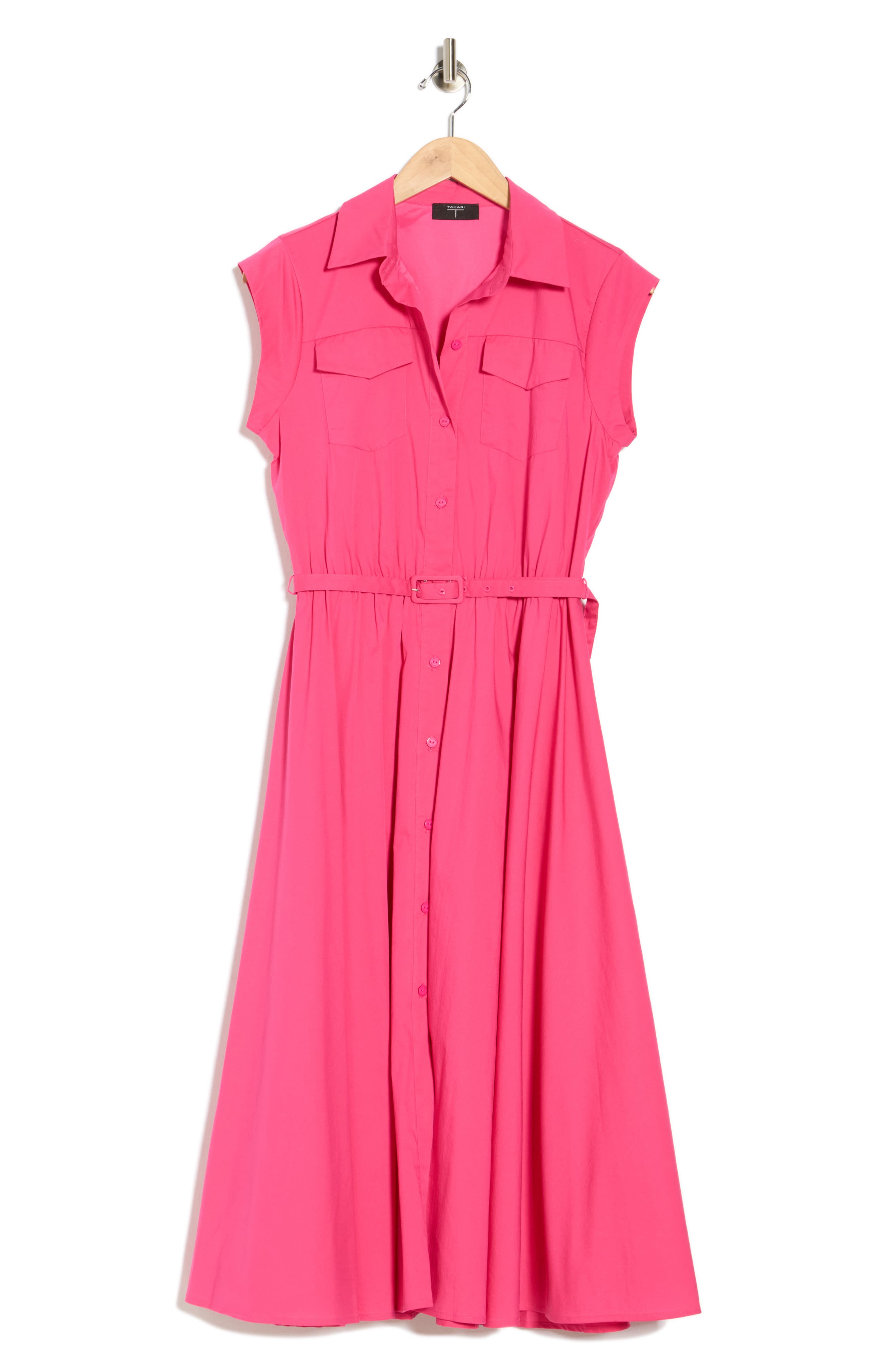T Tahari Cap Sleeve Fit & Flare Shirtdress