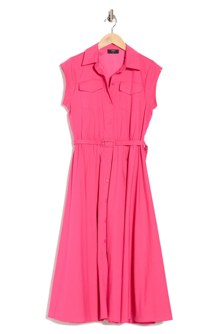 Cap Sleeve Fit & Flare Shirtdress, Alternate, color, TULIP PINK