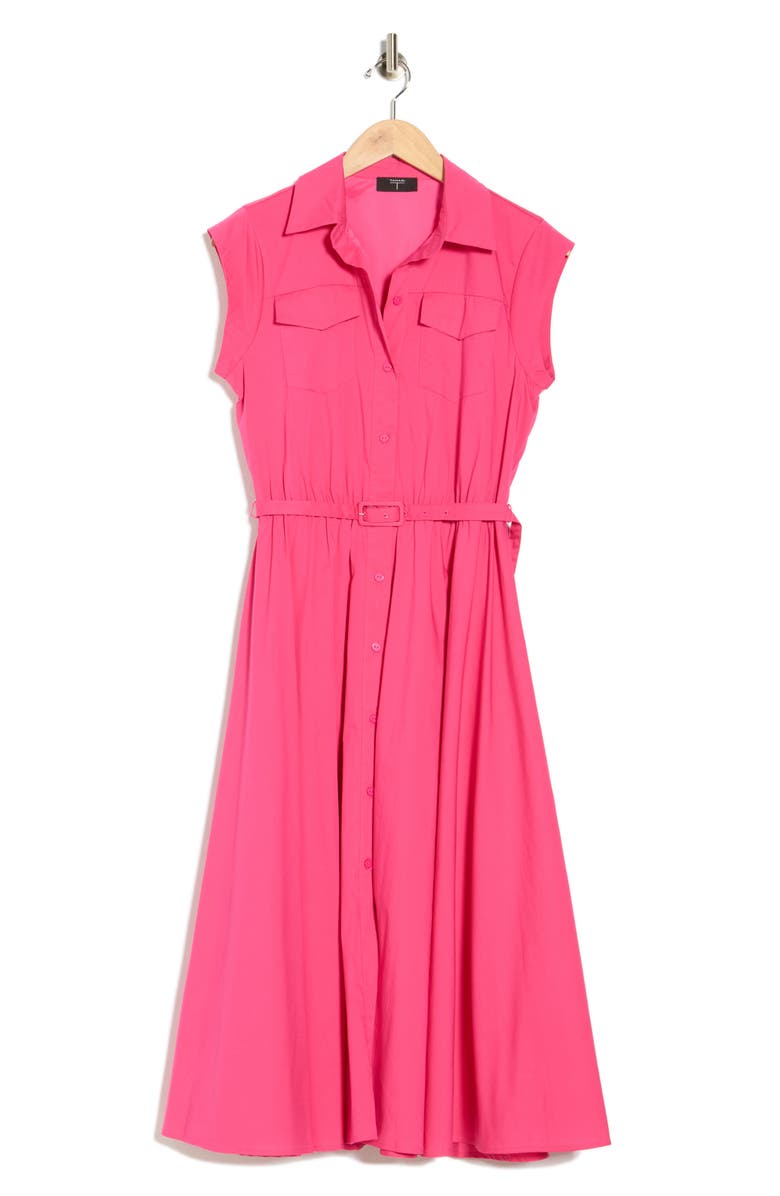 T Tahari Cap Sleeve Fit & Flare Shirtdress, Main, color, Tulip Pink