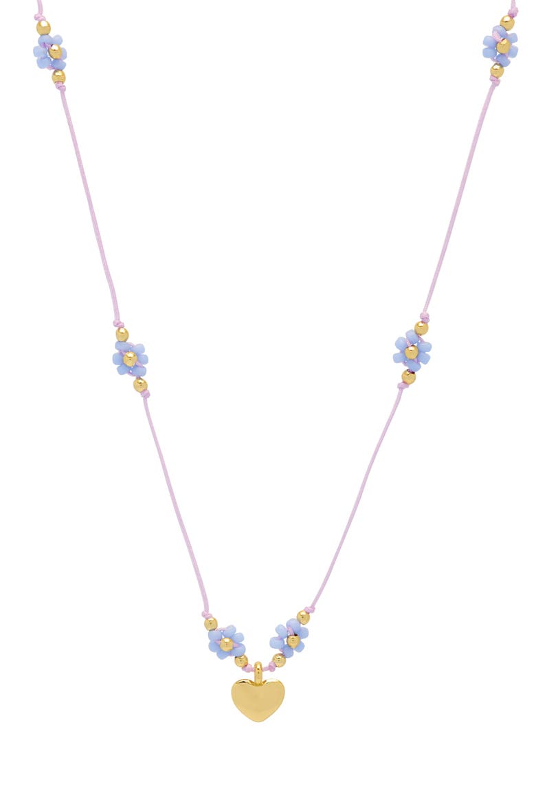 Miyuki Heart & Flower Beaded Necklace, Main, color, GOLD
