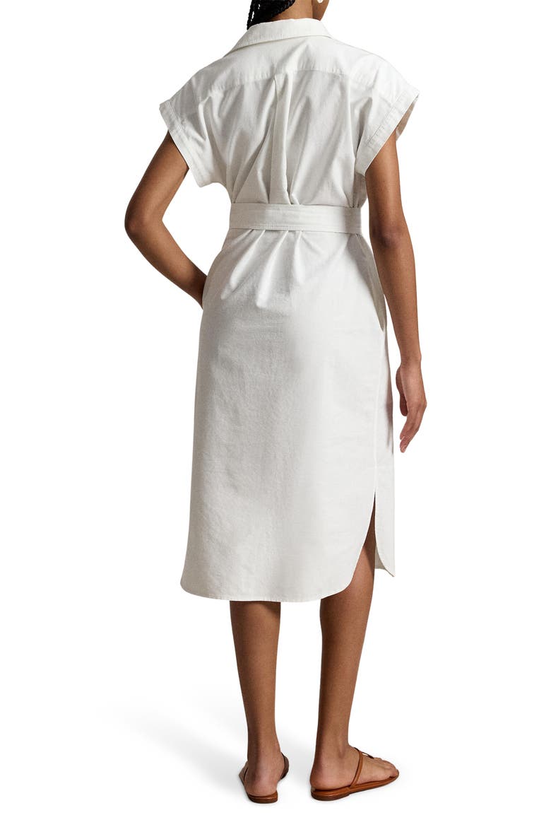 Belted Cotton Midi Oxford Shirtdress, Alternate, color, BSR WHITE