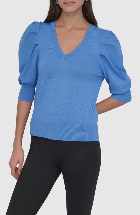 Puff Sleeve V-Neck Sweater