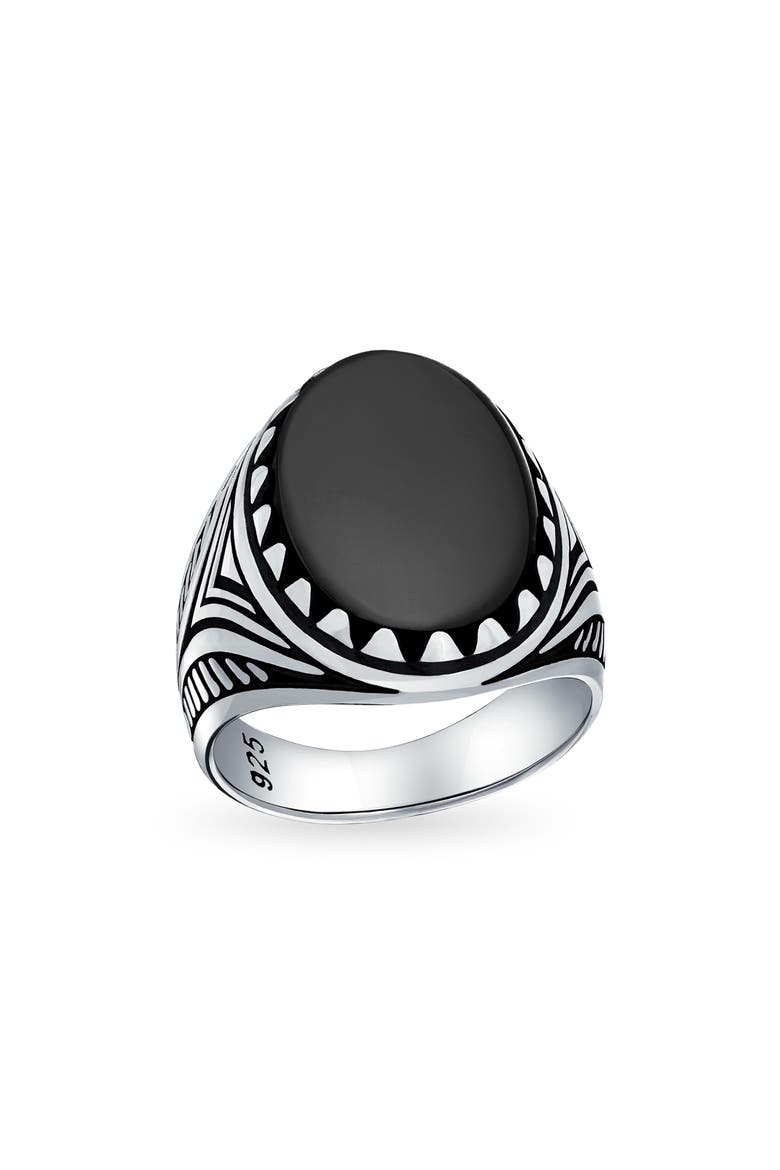 Men's Etched Statement Ring, Main, color, BLACK