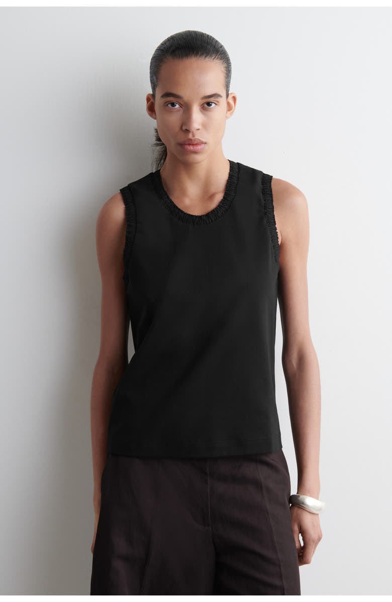 COS Gathered Cotton Tank Top, Main, color, Black