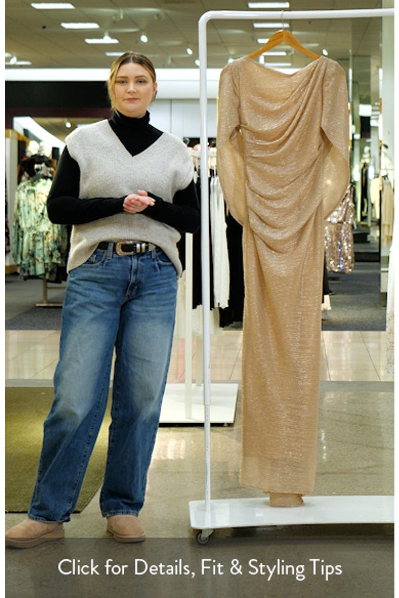 Crinkle Metallic Cape Sleeve Gown video