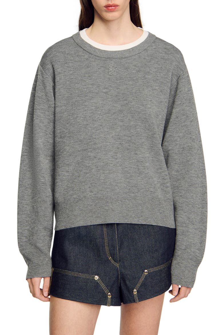 Contrast collar sweater, Main, color, Grey