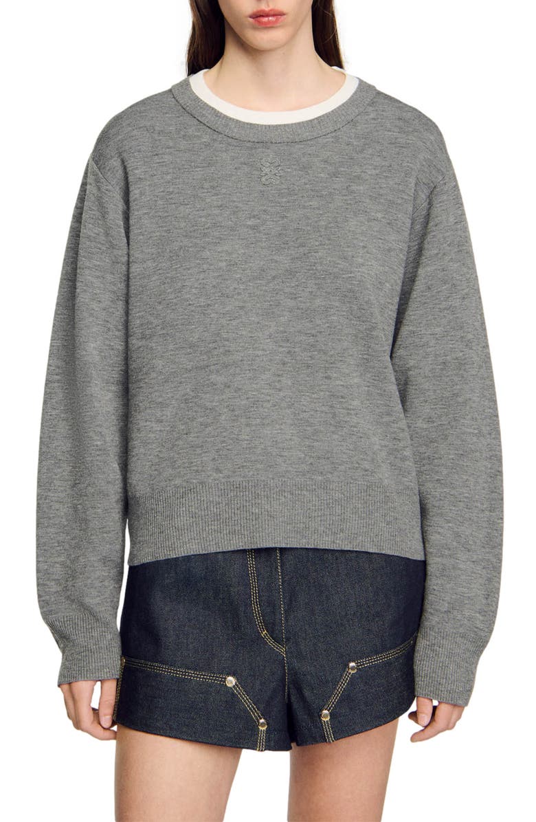 SANDRO Contrast collar sweater, Main, color, Grey
