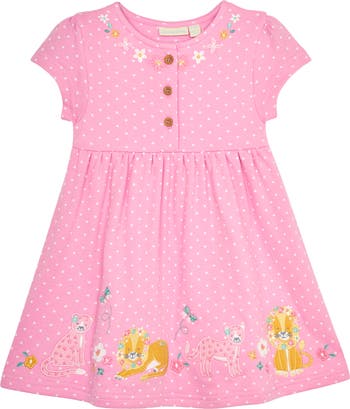 Polka Dot Cats Appliqué Cotton Dress