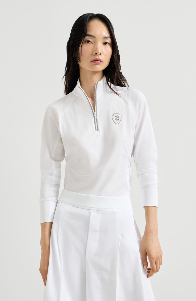 Brunello Cucinelli Pique Sweatshirt with logo, Alternate, color, White