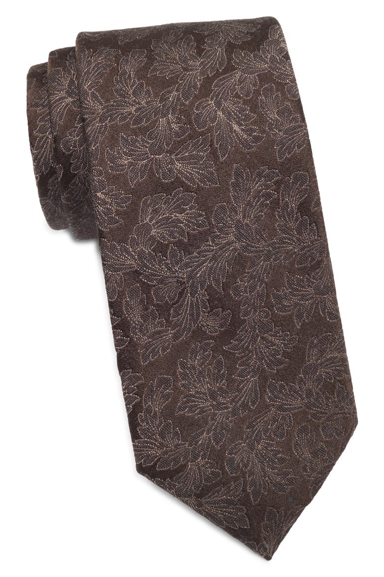 Richin Botanical Silk Tie, Main, color, CHOCOLATE