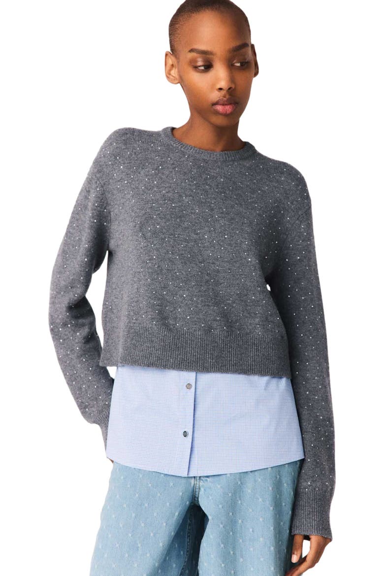 Removable rhinestone trim sweater, Main, color, Grey