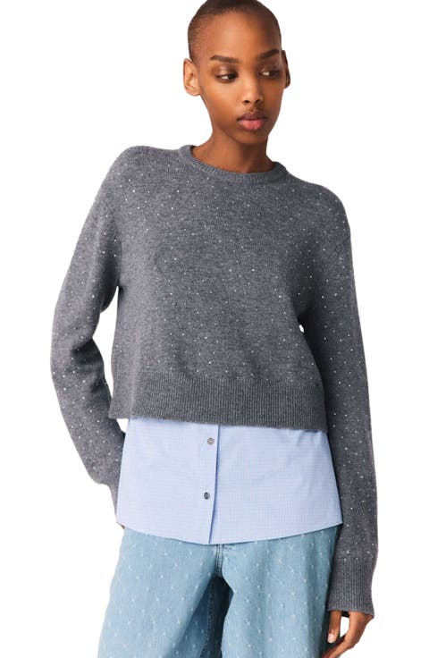 Removable rhinestone trim sweater