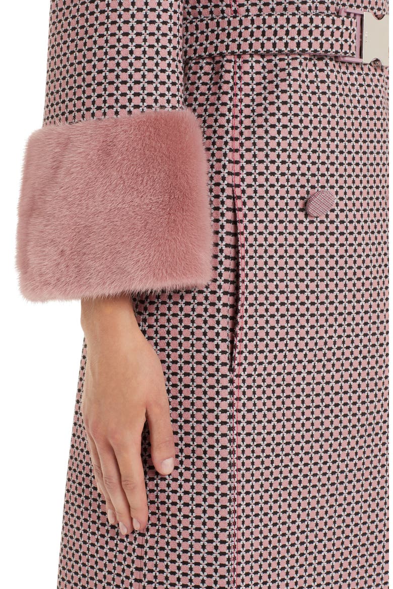 Romantic Tiles Double Breasted Coat with Genuine Mink Fur Cuffs, Alternate, color, ARUBA PINK