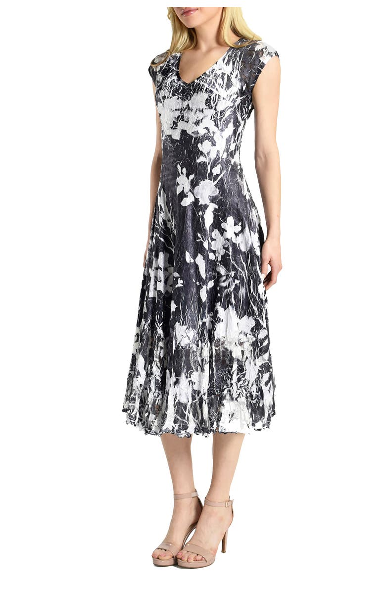Komarov Print Cap Sleeve Dress, Alternate, color, Ink Vine