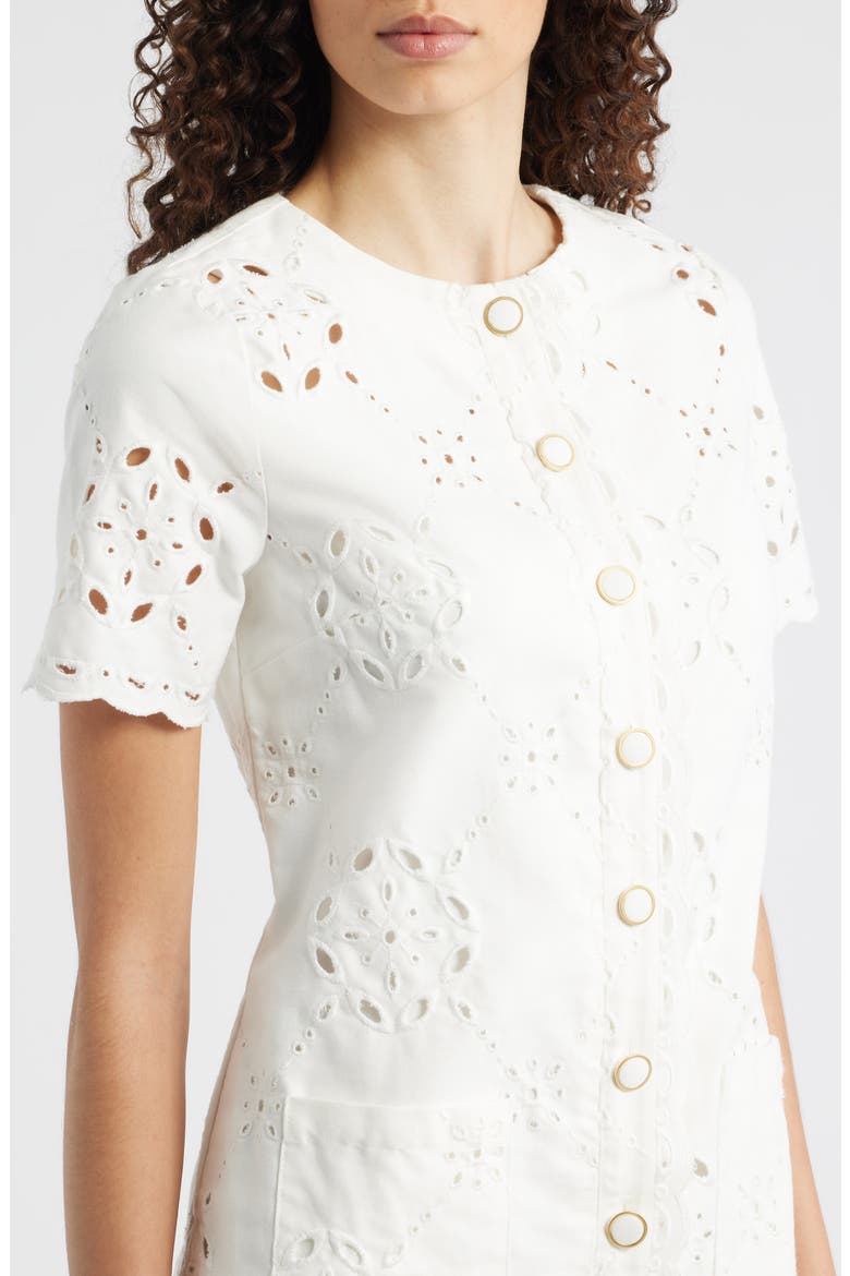 Punch Out Cotton Eyelet Shift Minidress, Alternate, color, WHITE