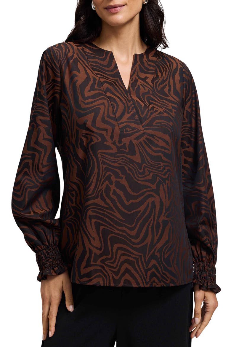 Alicia Zebra Print Cotton Blend Popover Top, Main, color, MACCHIATO/ BLACK