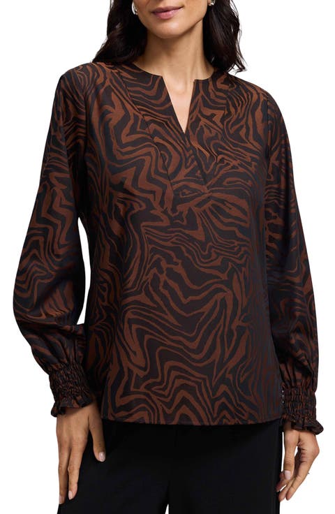 Alicia Zebra Print Cotton Blend Popover Top