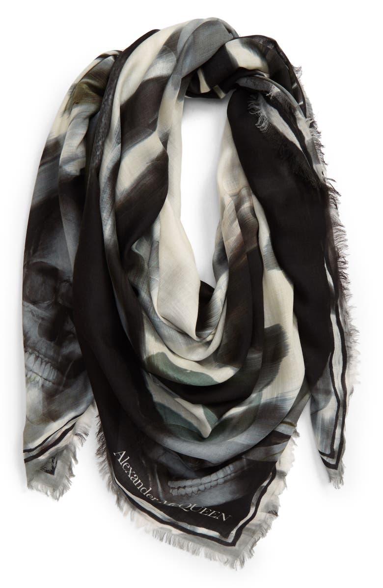McQueen Alexander McQueen Warped Rose Modal & Wool Scarf, Alternate, color, 