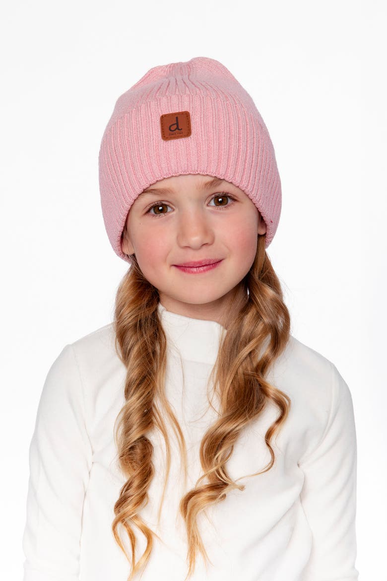 Ribbed Knit Logo Patch Beanie, Alternate, color, Pale Dusty Pink