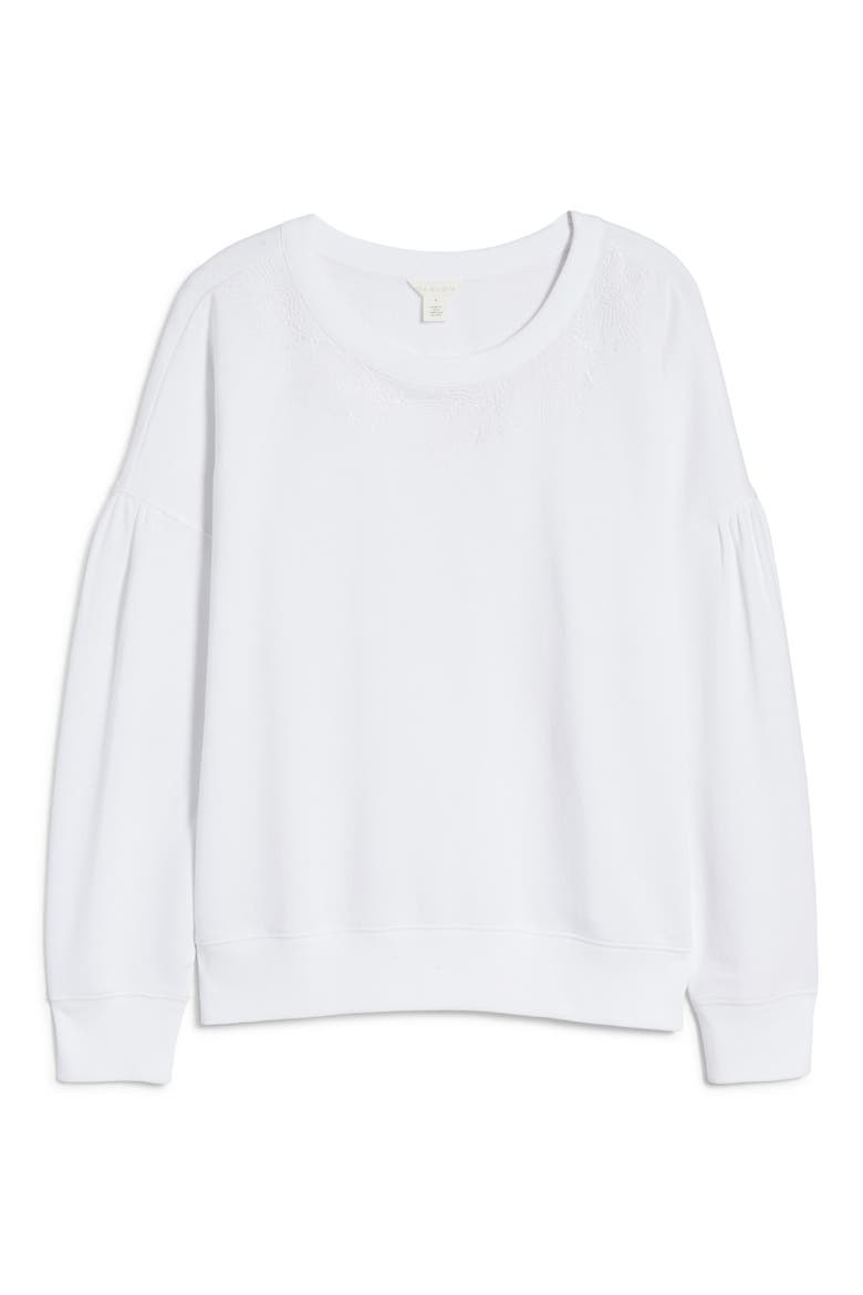 Embroidered Crew Pullover, Alternate, color, WHITE