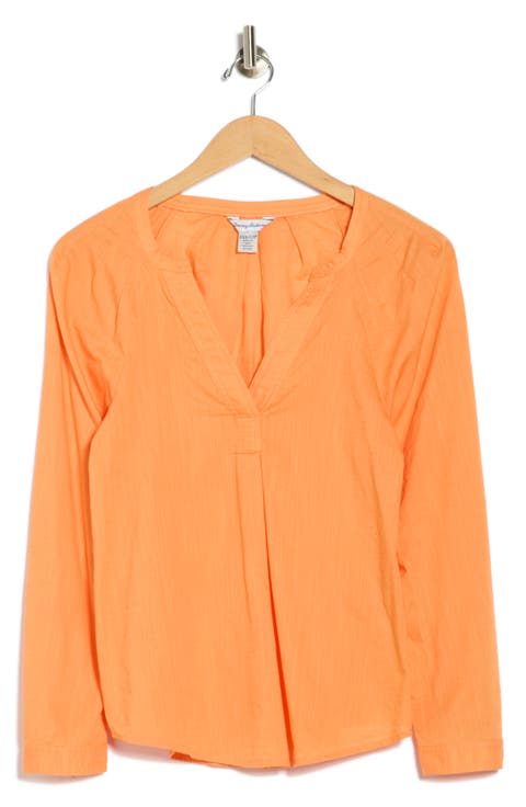 Sedona Sun Split Neck Long Sleeve Cotton Top