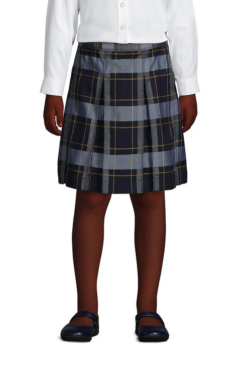 School Uniform Girls Plaid Box Pleat Skirt Top of the Knee