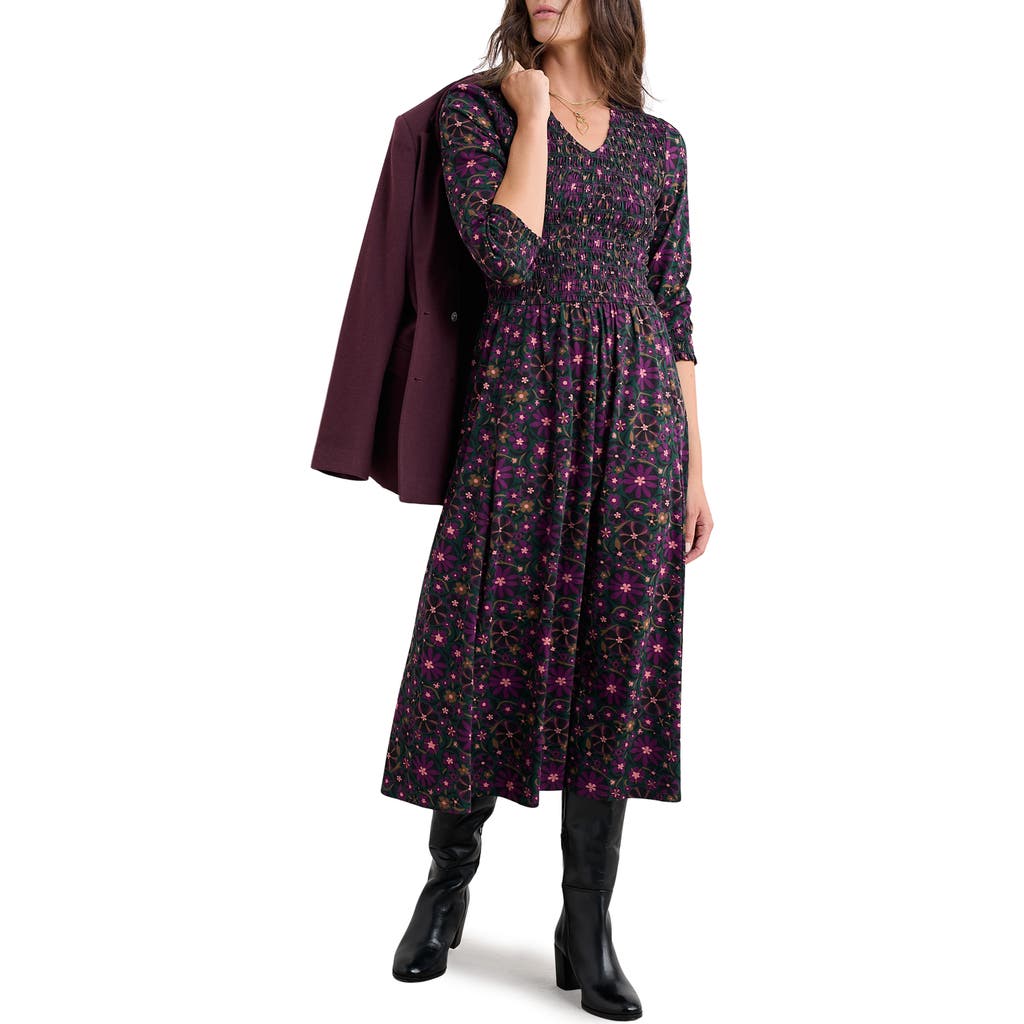 Seasalt Cornwall Sea Sound Floral Smocked Midi Dress In Brown