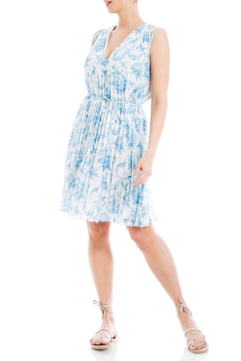 V-Neck Sleeveless Tie Waist Shift Dress, Alternate, color, CREAM/ AZURE FLRL TLE