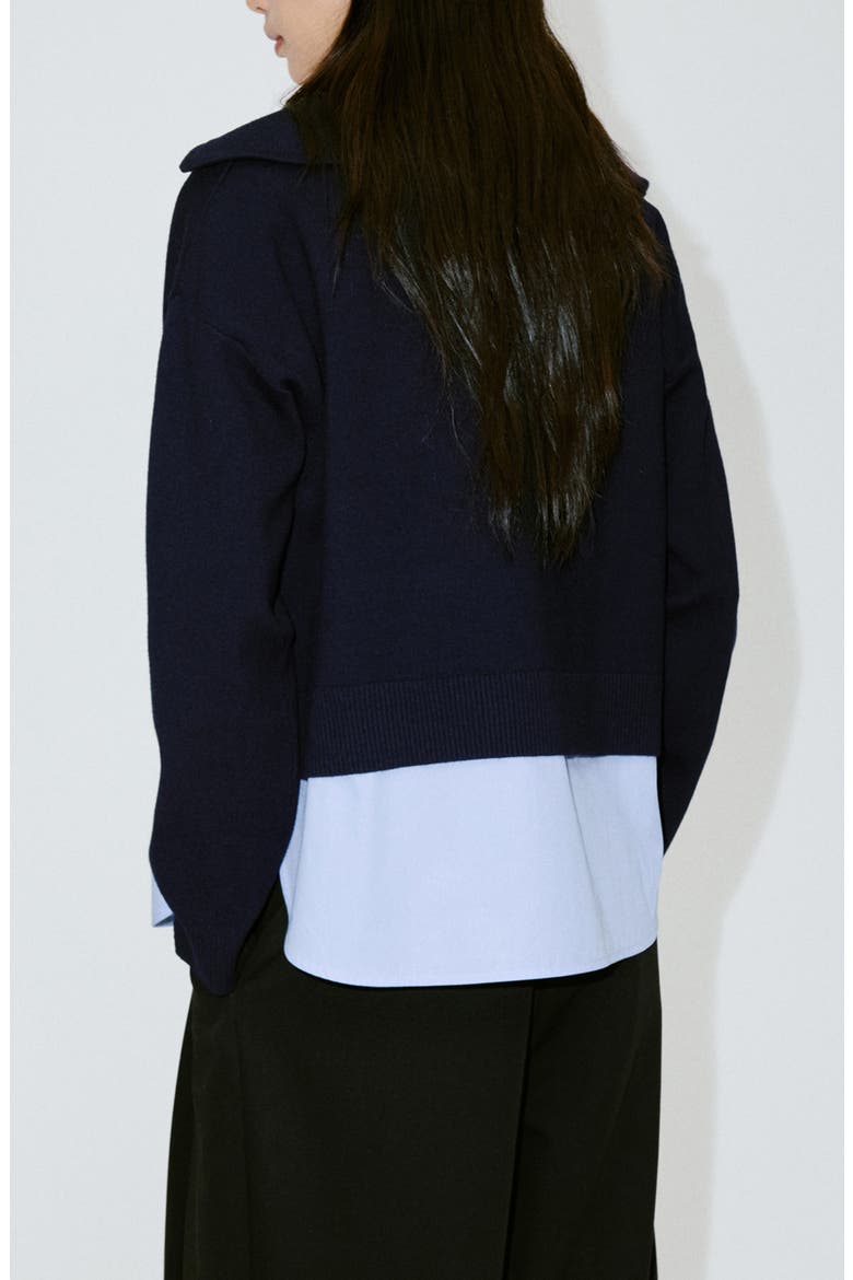 Layered Knit Sweater with Shirt, Alternate, color, DARK NAVY
