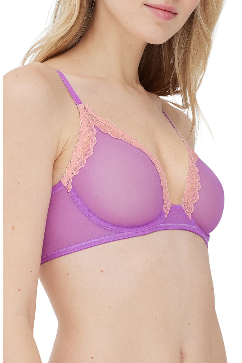 Passion Underwire Plunge Unlined Mesh Bra, Alternate, color, PURPLE/ CARNATION