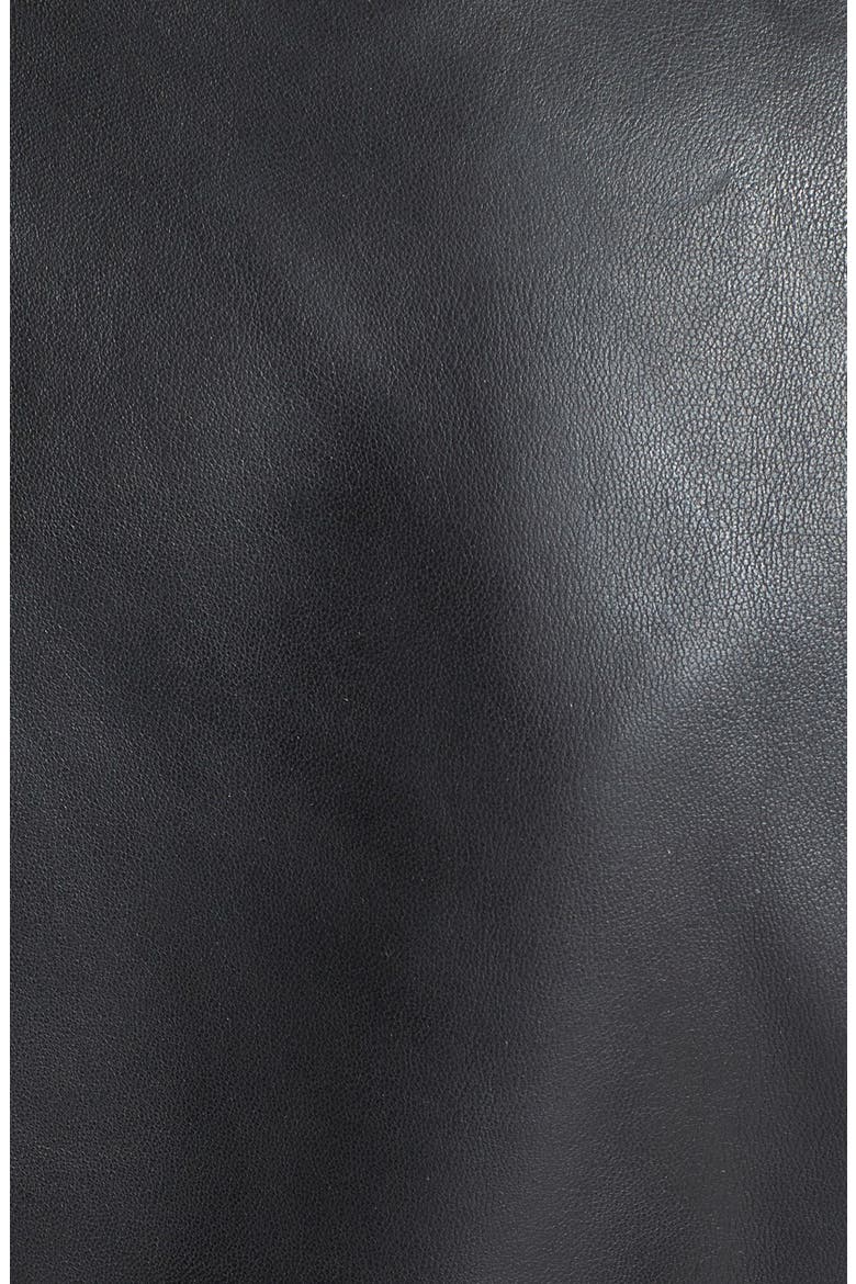 Stripe Sleeve Detail Leather Jacket, Alternate, color, BLACK