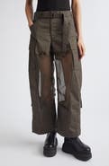 Sacai Mixed Media Coated Cotton & Chiffon Wide Leg Cargo Pants