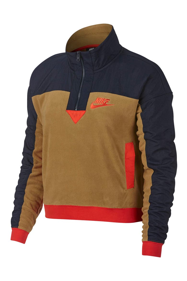 Sportswear Women's Half Zip Top, Alternate, color, BRONZE/ OBSIDIAN/ HABANERO RED